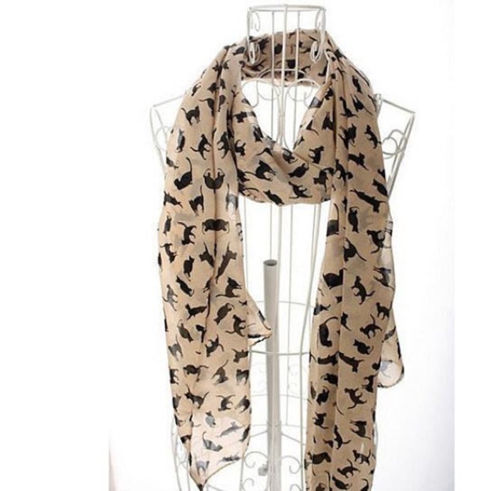 Lightweight Scarf with Cat Print